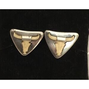Vintage Salvador Teran Sterling/Carved Steer Head Earrings Taxco Mexico RARE